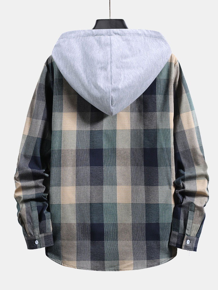 Contrast Hoodie Plaid Shirt