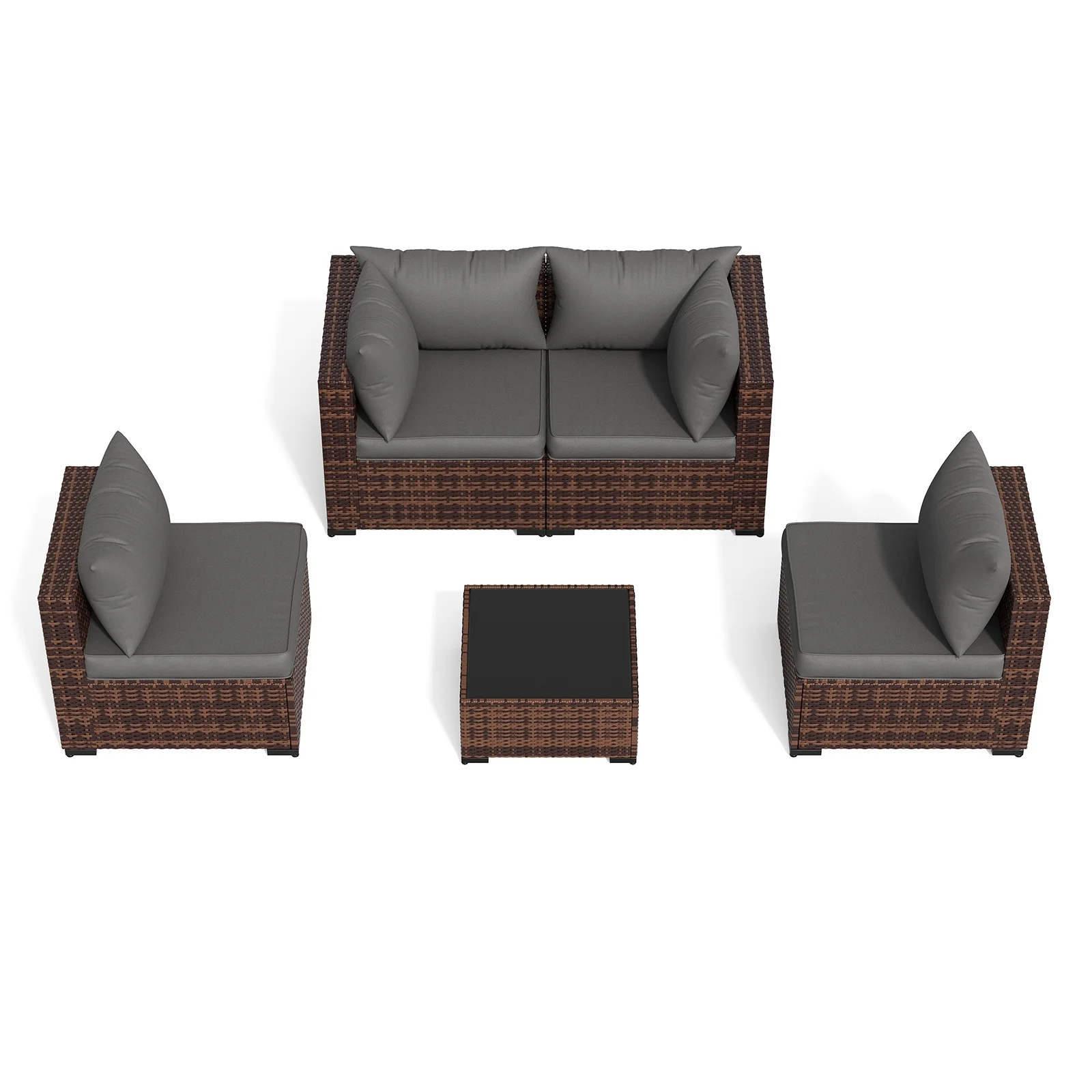 ELPOSUN Patio Furniture Set, Outdoor Patio Furniture Wicker Furniture Couch Set, 5 Pieces Outdoor Sectional Sofa, Patio Furniture Set, Outdoor Patio Set for Balcony Furniture (Grey) - Image 8