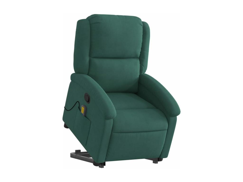 Sillón reclinable de masaje elevable terciopelo verde oscuro