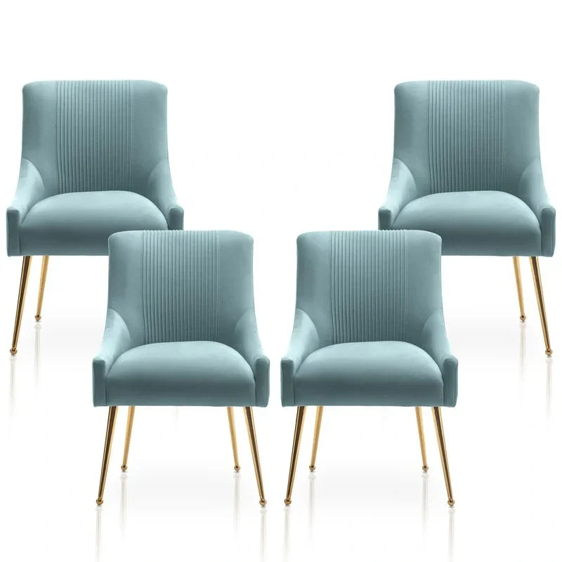 SEYNAR Set of 4 Modern Glam Boucle Velvet Dining or Vanity Chairs with Rear Handle
