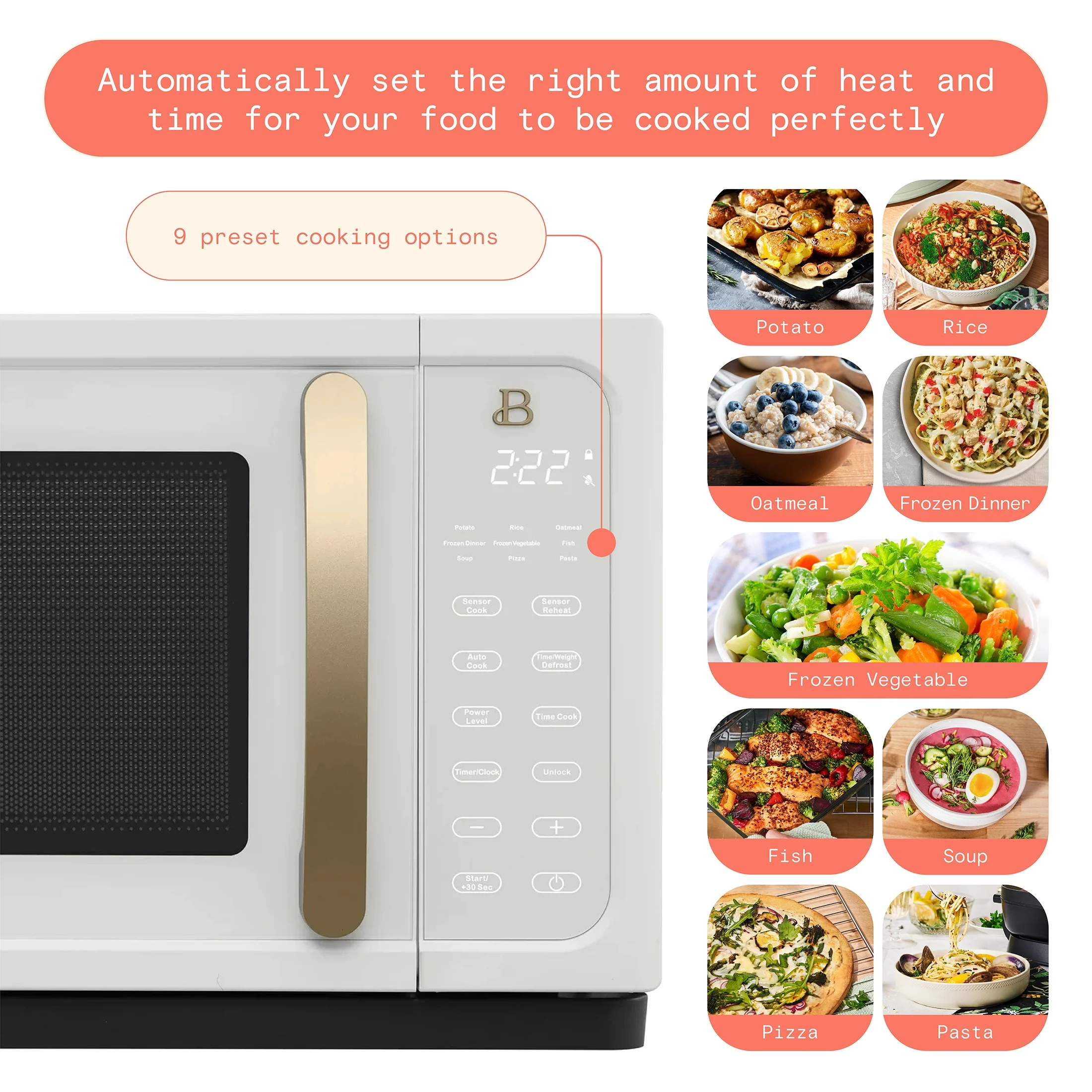 Beautiful 1.1 Cu ft 1000 Watt, Sensor Microwave Oven, White Icing by Drew Barrymore, New - Image 9