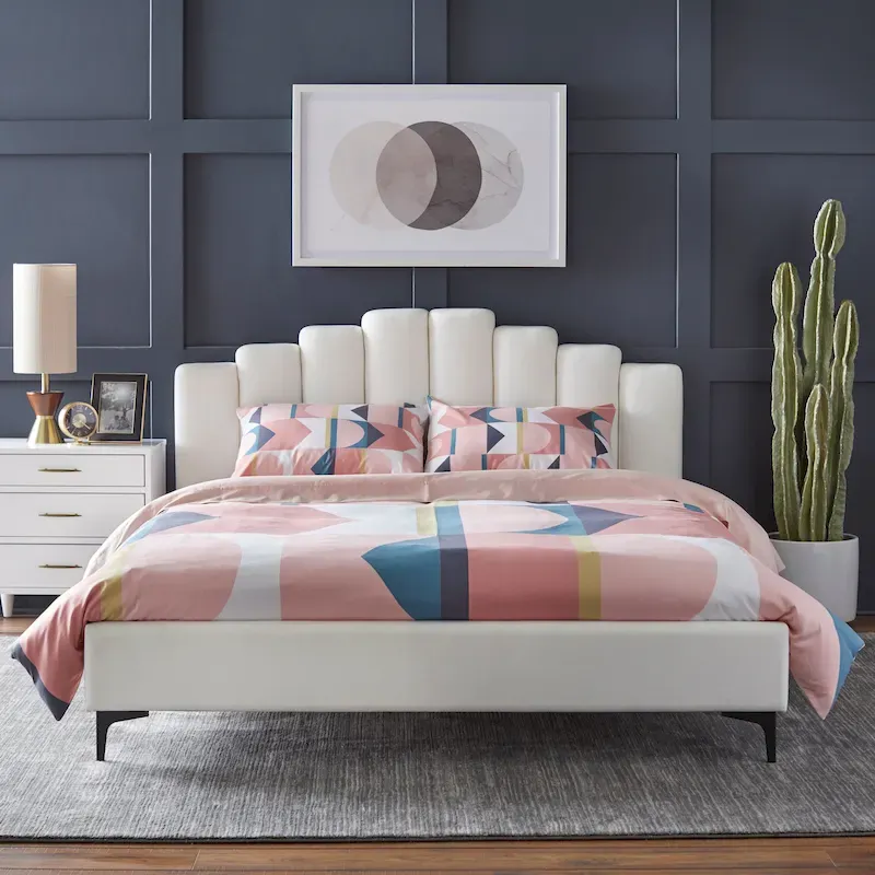 Lifestorey Modern Queen Platform Bed with Stark Velvet Upholstery