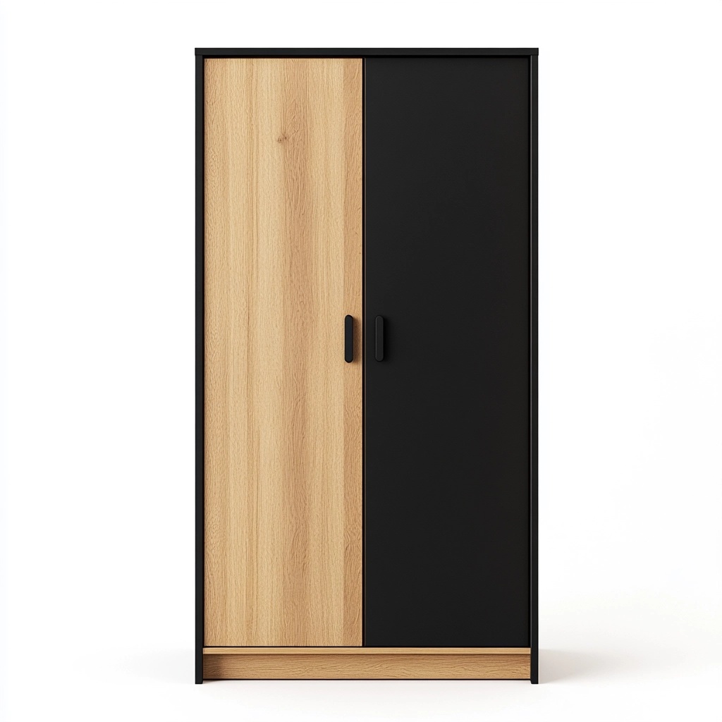 Armario moderno de dormitorio madera y negro roble diseño minimalista almacenamiento con dos puertas dimensiones medias armario de ropa YH8268016