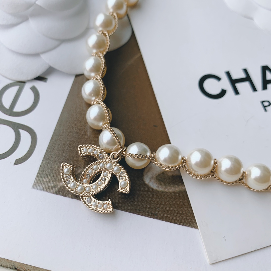 Chanel Light Gold Chain Wrap Pearl Bracelet with CC Charm - Original Replica Club