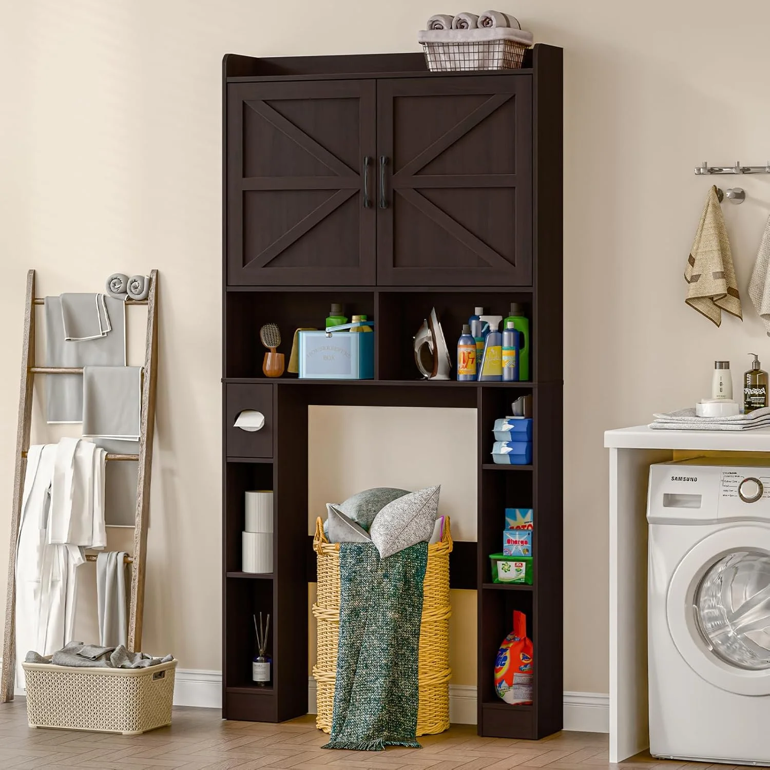 Vabches Over The Toilet Storage Cabinet with Toilet Paper Holder Stand, Above Toilet with Adjustable Shelf & 2 Doors - Image 19