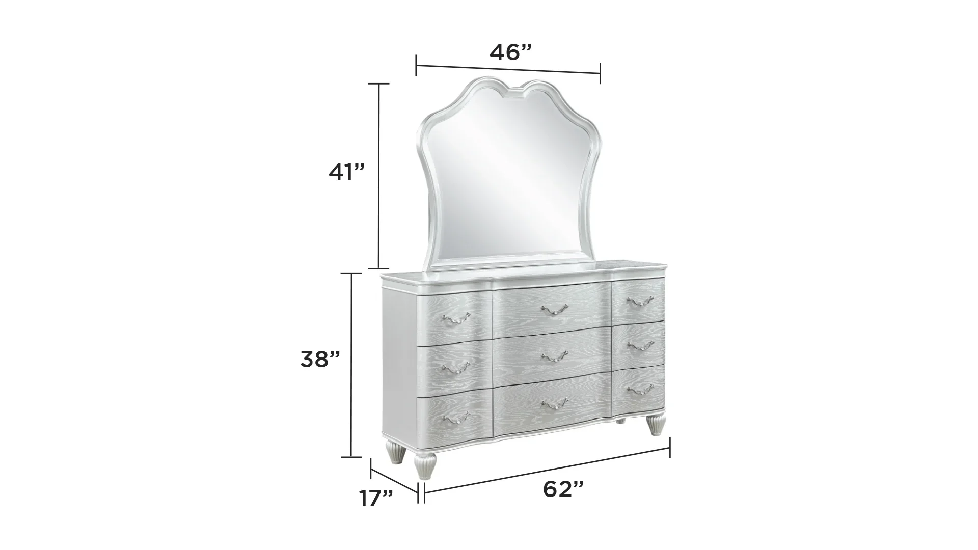 Eros King 4PC Bedroom Set with Manufactured Wood & Tufted Detailing in Silver