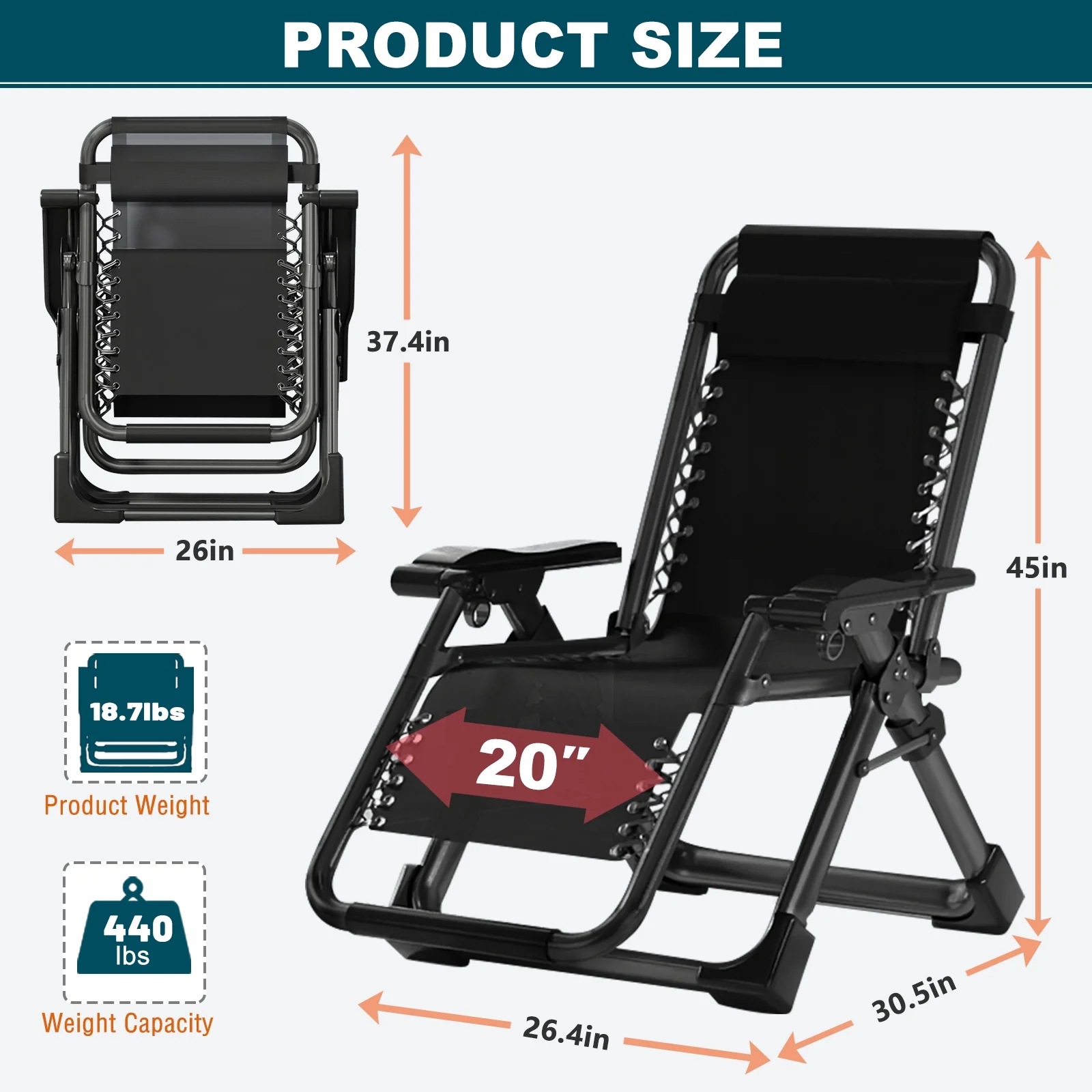 NAIZEA Outdoor Zero Gravity Chair Camping Recliner Lawn Recliner, Reclining Patio Lounger Chair, Folding Portable Chaise with Detachable Soft Cushion, Cup Holder, Headrest - Image 13
