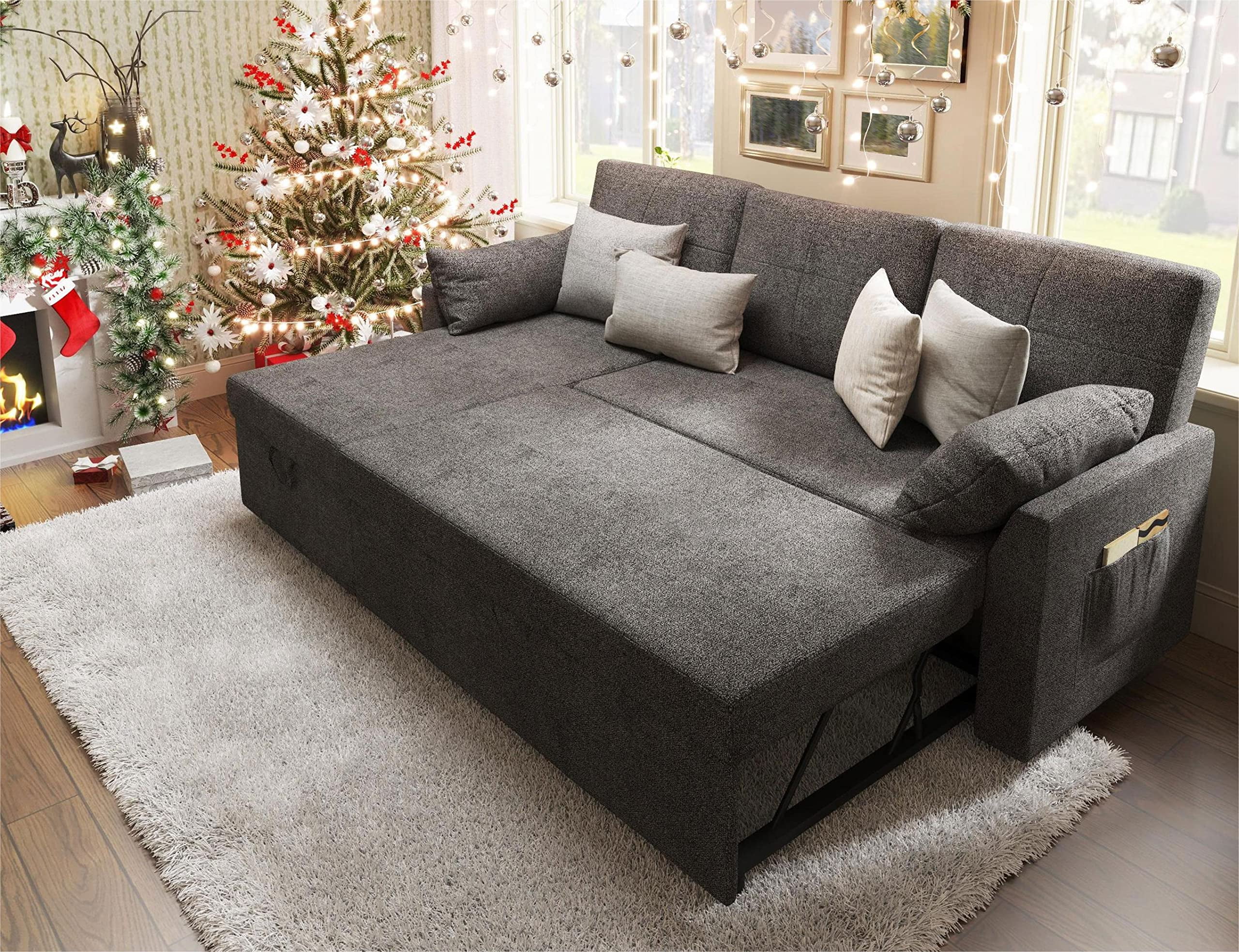 VANACC Sofa Bed, Adult Sleeper Sofa with Storage Chaise, Pull Out Couch for Bed Room, Gray Chenille - Image 17
