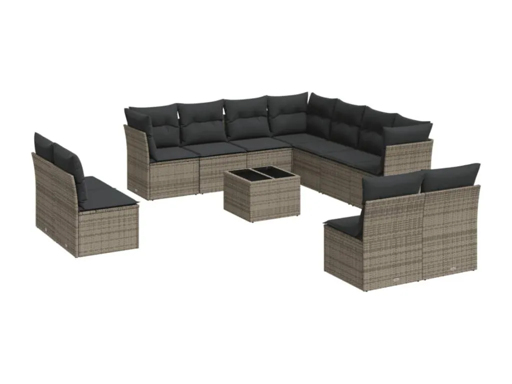 Set de sofás de jardín 12 pzas con cojines ratán sintético gris 21468RUAD