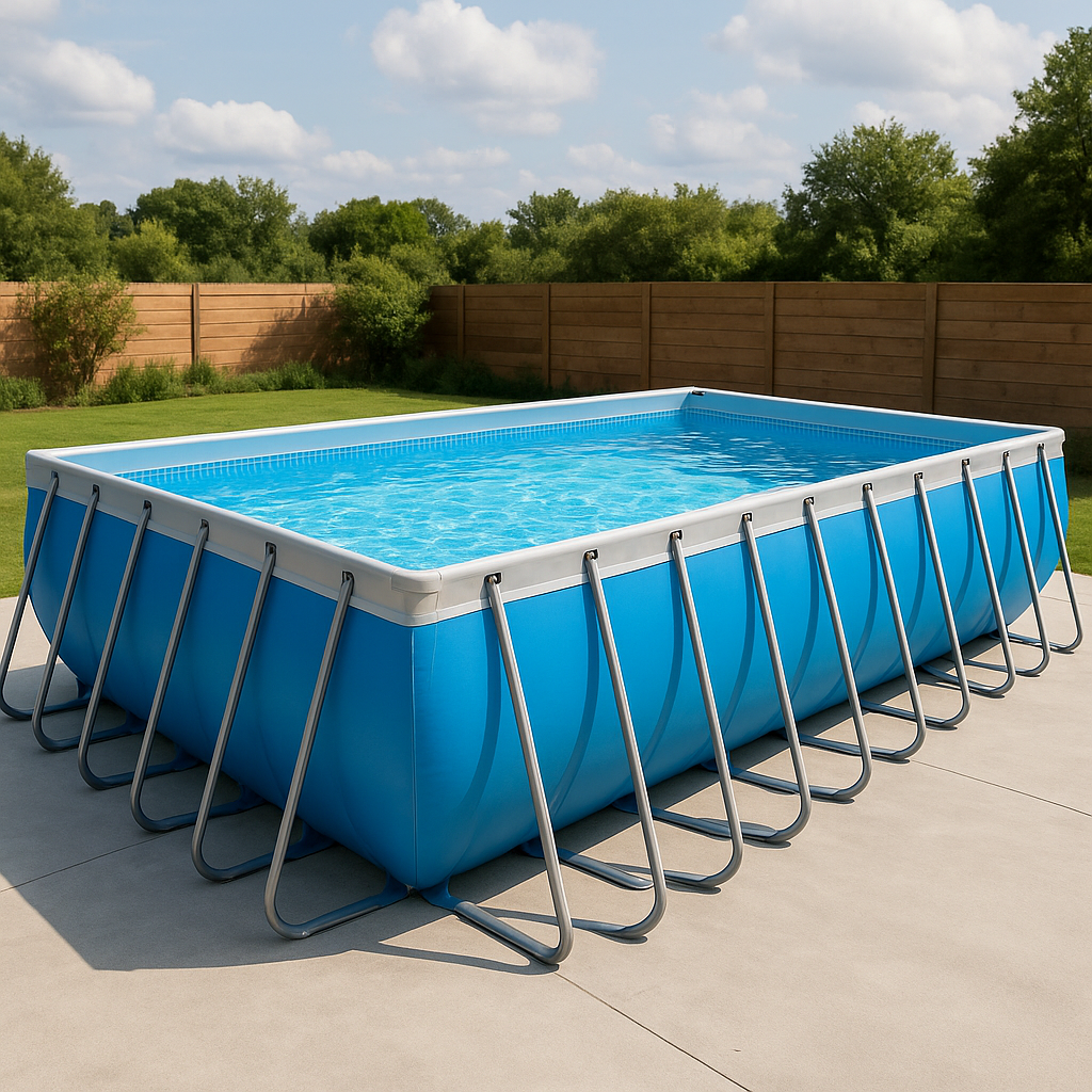 Rectangular Sí Piscina PVC Metal Jardín Piscina tubular rectangular azul blanco PVC y metal para jardín 732x366x132 cm