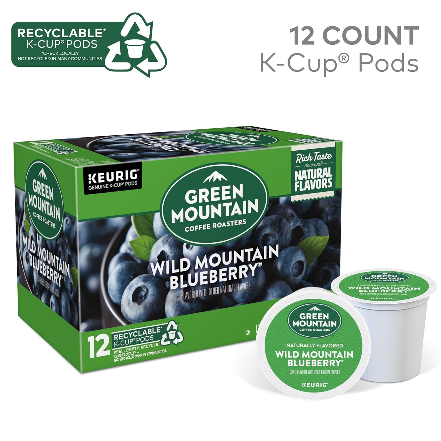 Green Mountain Coffee Roasters Wild Mountain Blueberry Keurig Single-Serve K-Cup pods. Light Roast Coffee. 72 Count