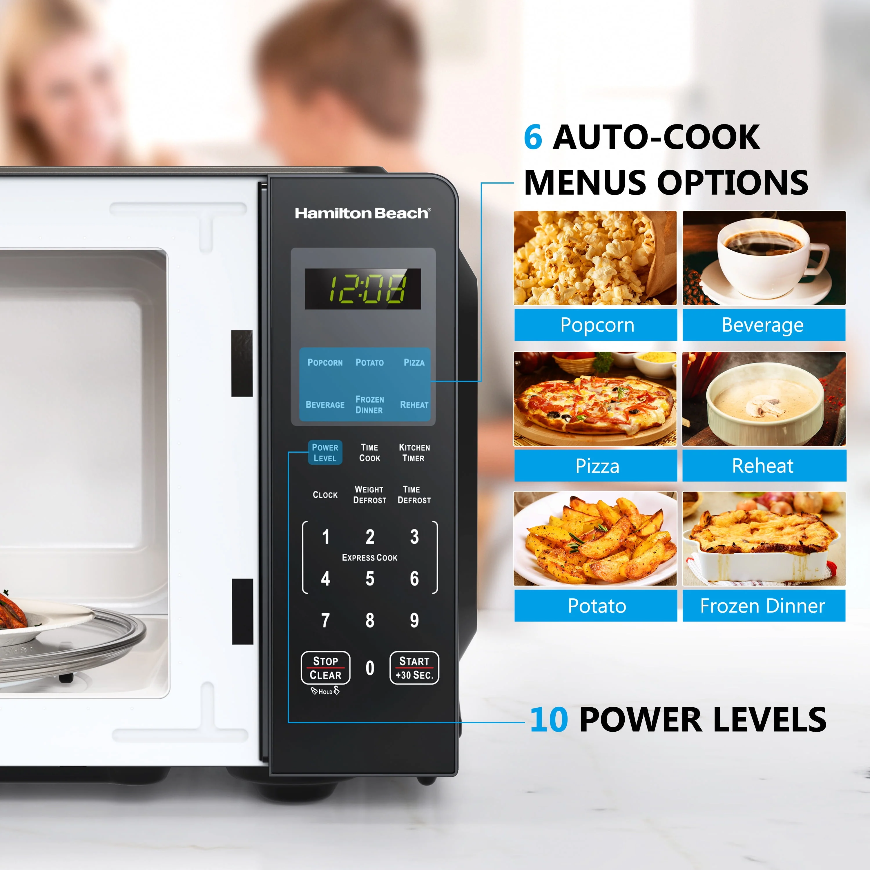 Hamilton Beach 0.9 Cu ft Countertop Microwave Oven, 900 Watts, Stainless Steel, New - Image 4