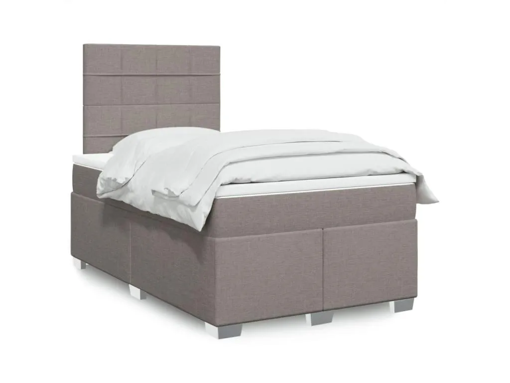 Cama box spring con colchón tela gris taupe 120x190 cm gqn3522990