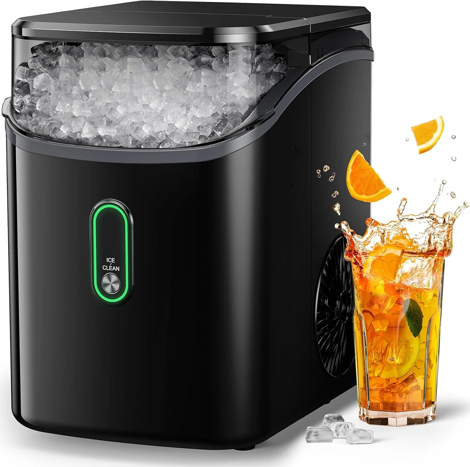 Silonn Nugget Ice Maker Countertop, Pebble Ice Makers with Crushed Soft Chewable Ice, 33lbs Per Day with Scoop, Pellet Portable Ice Machines with Auto-Cleaning for Home, Kitchen, Office, Black