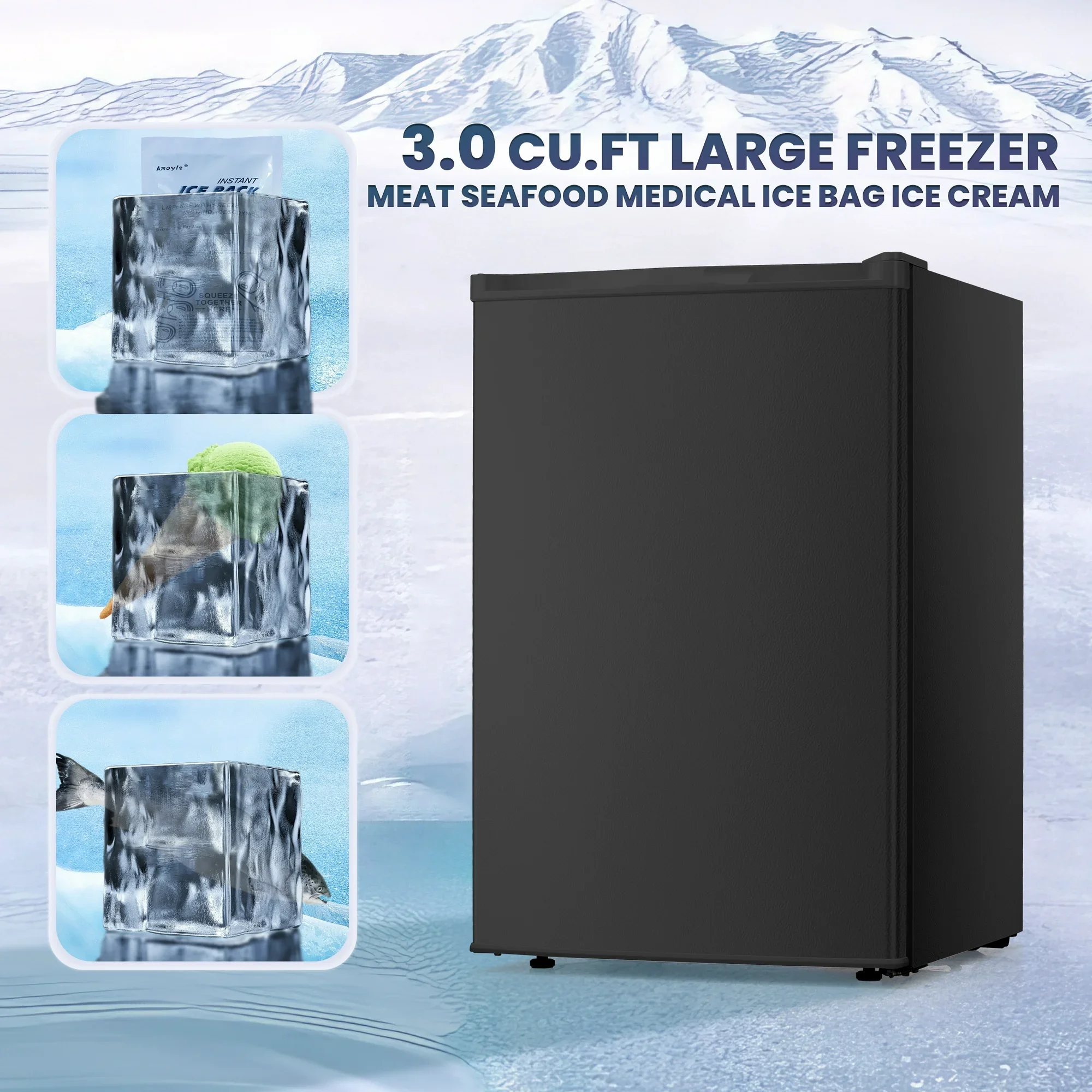 Electactic Upright Freezer, Energy Saving 3.0 Cu.ft Single Door Compact Upright Freezer with Reversible Door(Black) - Image 8