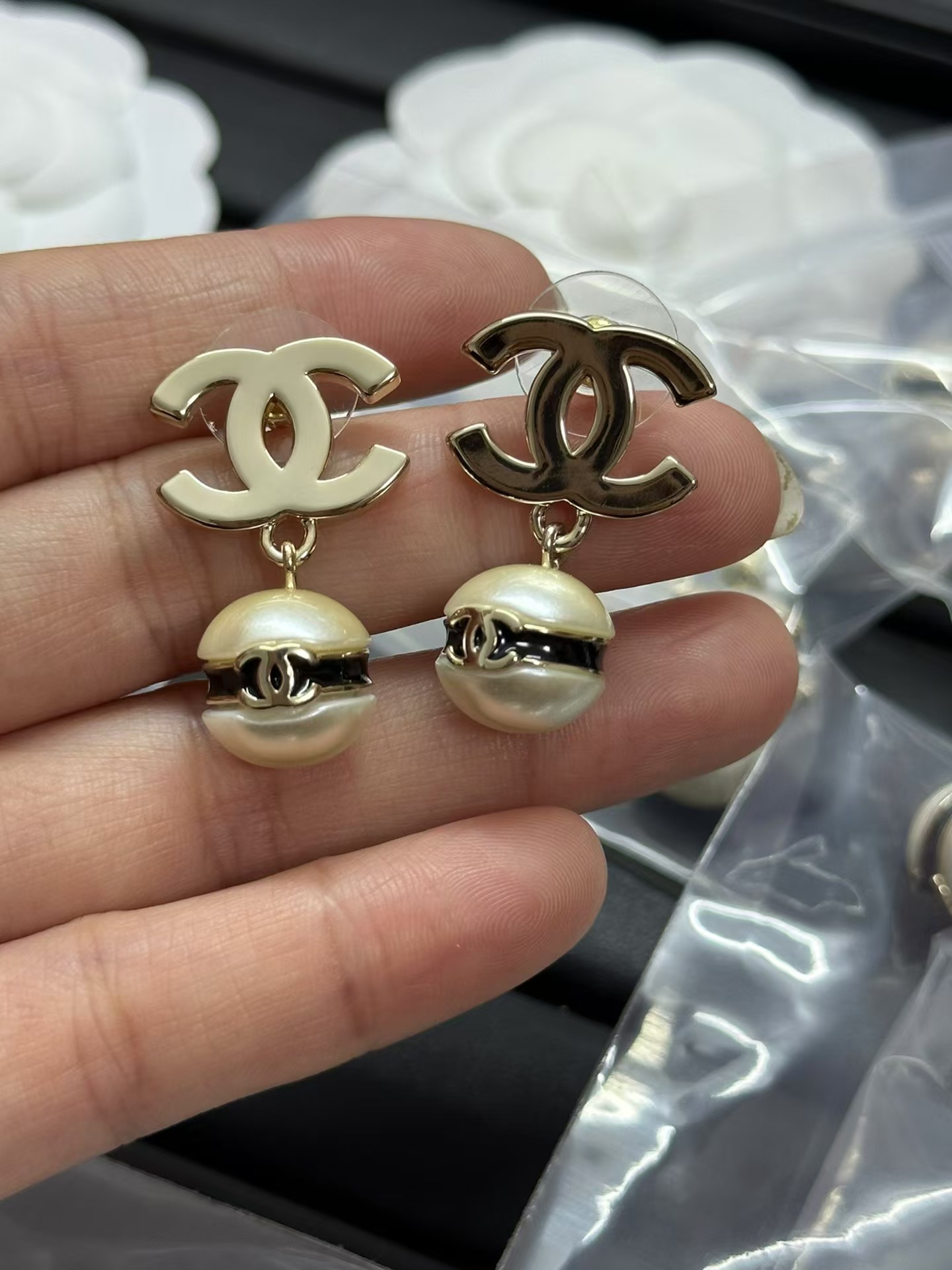 Chanel Polish Double C with Pearl Dangle Earrings - Original Replica Club