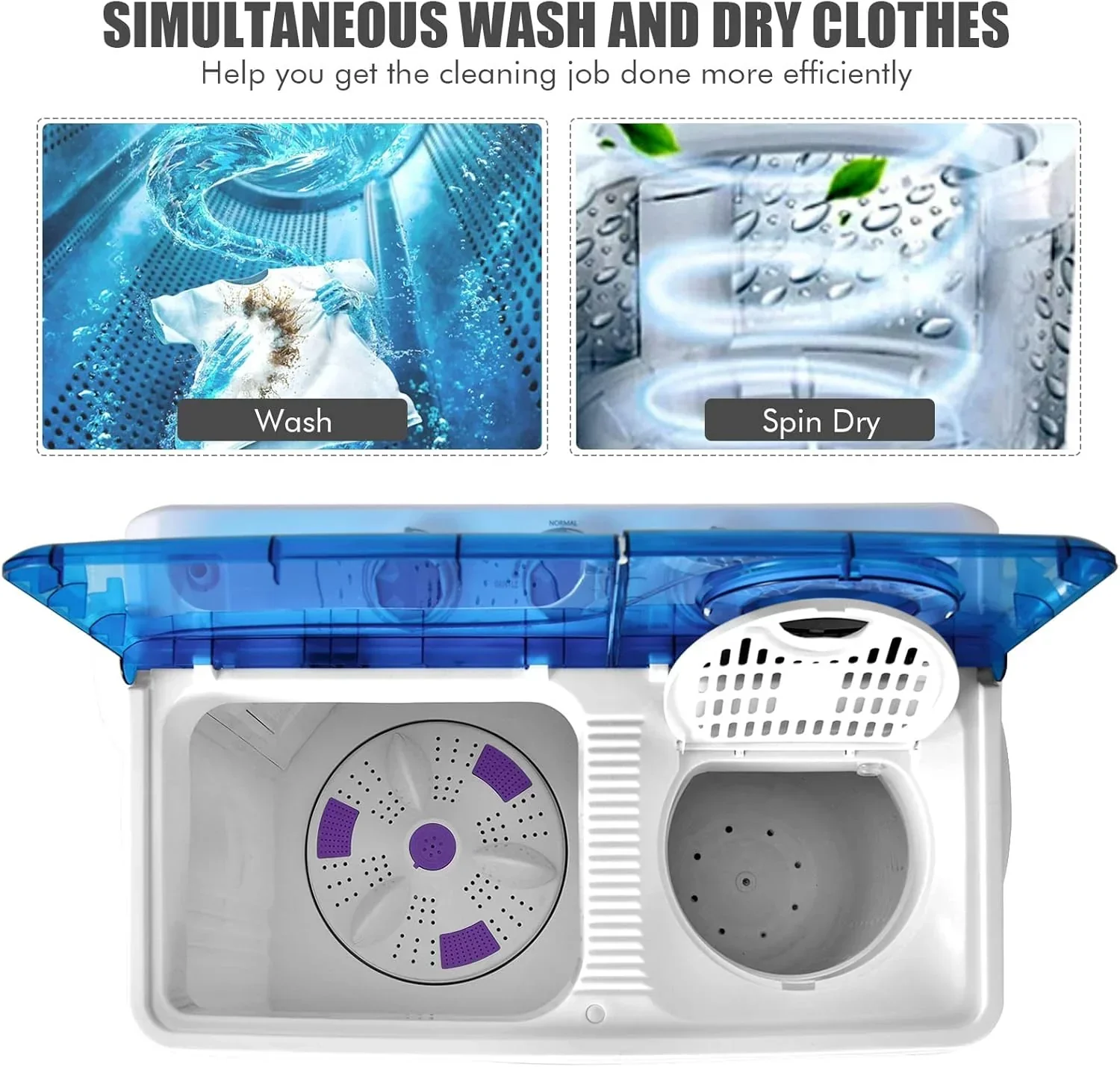 COSTWAY Double Tub 26 lb Capacity Laundry 18 lb 8 lb Spin Combo Drain Pump Washing Machine