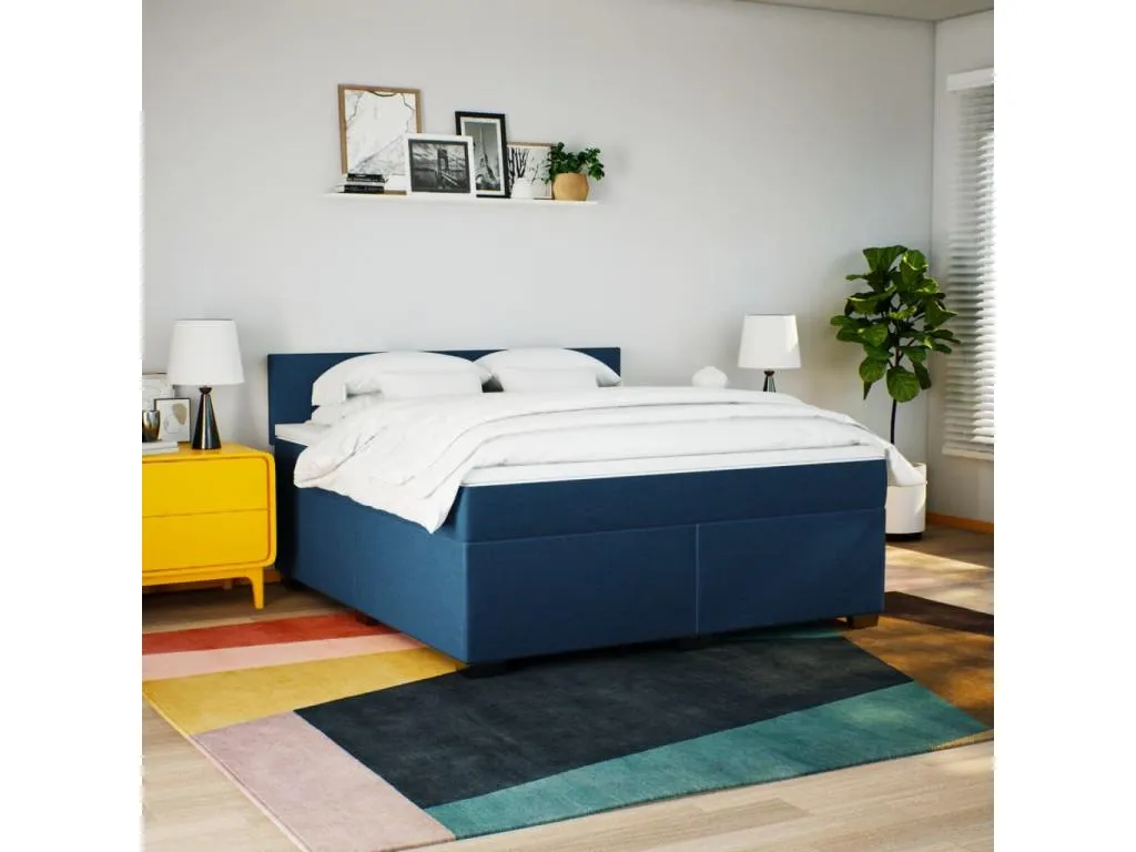 Cama box spring con colchón tela azul 180x200 cm mqx3519658