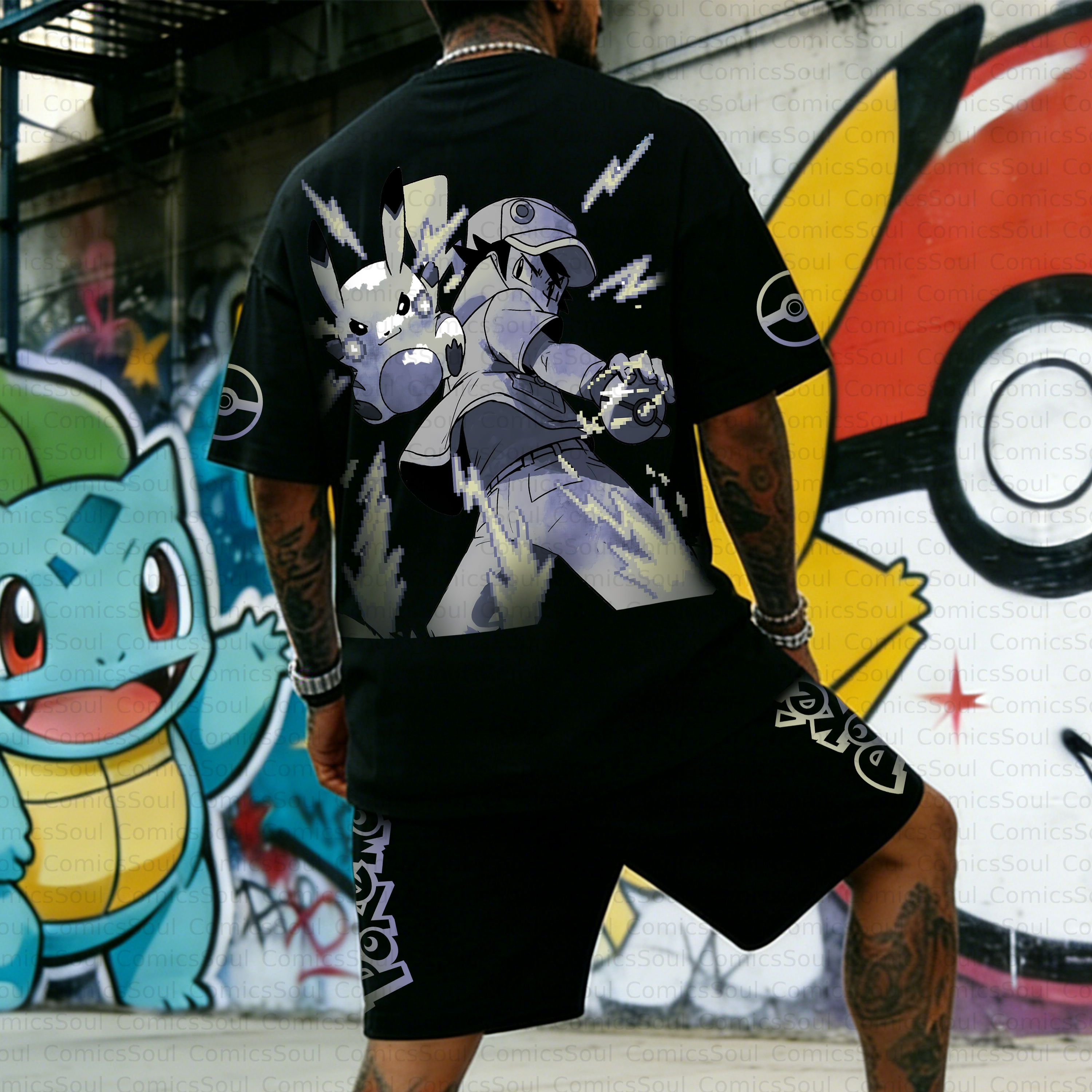 Unisex Anime Inspired Vintage T-shirt& Shorts 2 Pieces Set