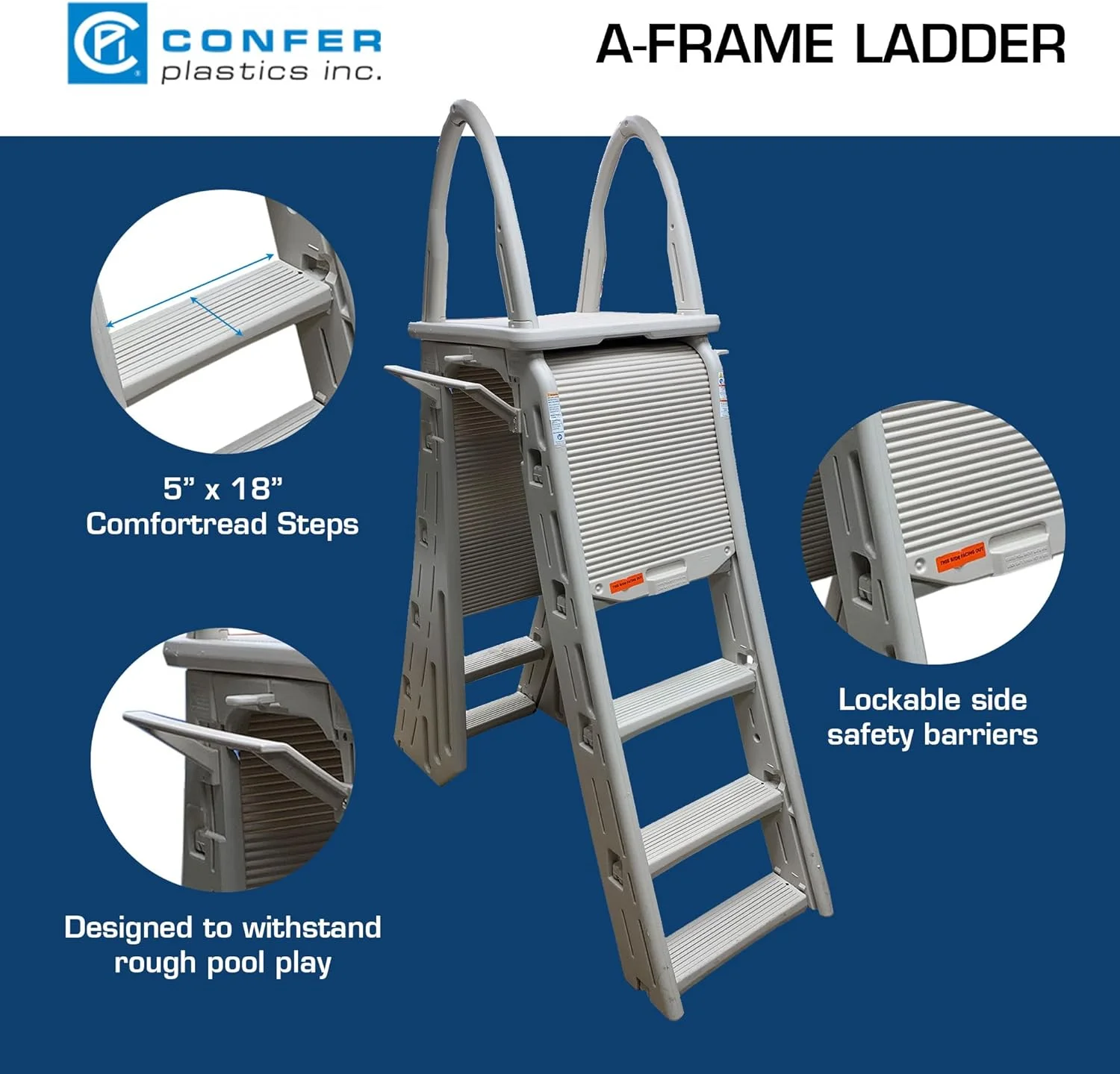 confer plastics a-frame 7200 above ground adjustable pool roll-guard safety ladder - Image 6
