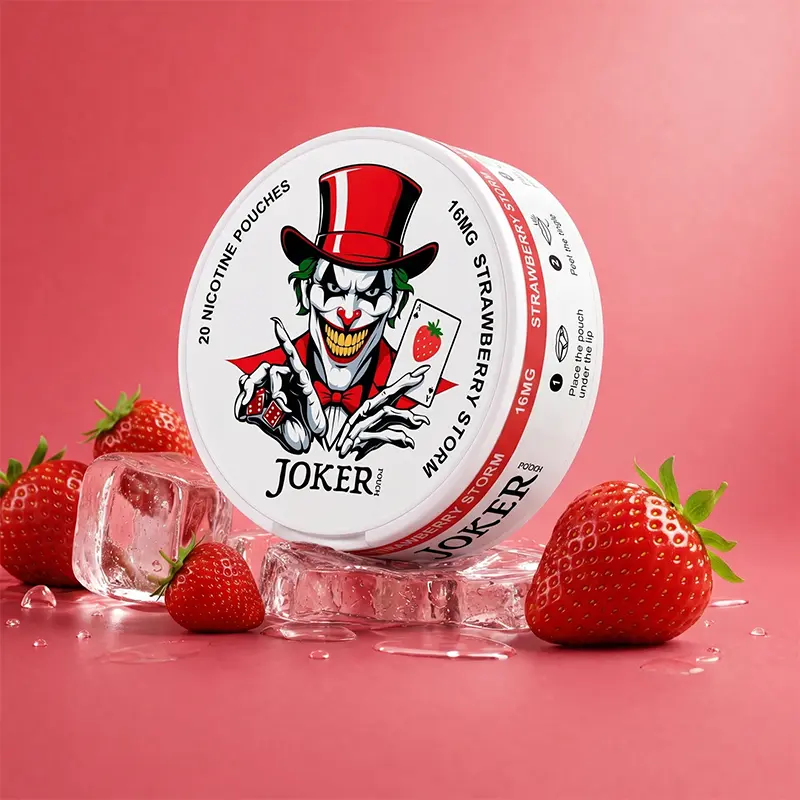 Joker Strawberry Storm 16mg nicotine pouches lifestyle