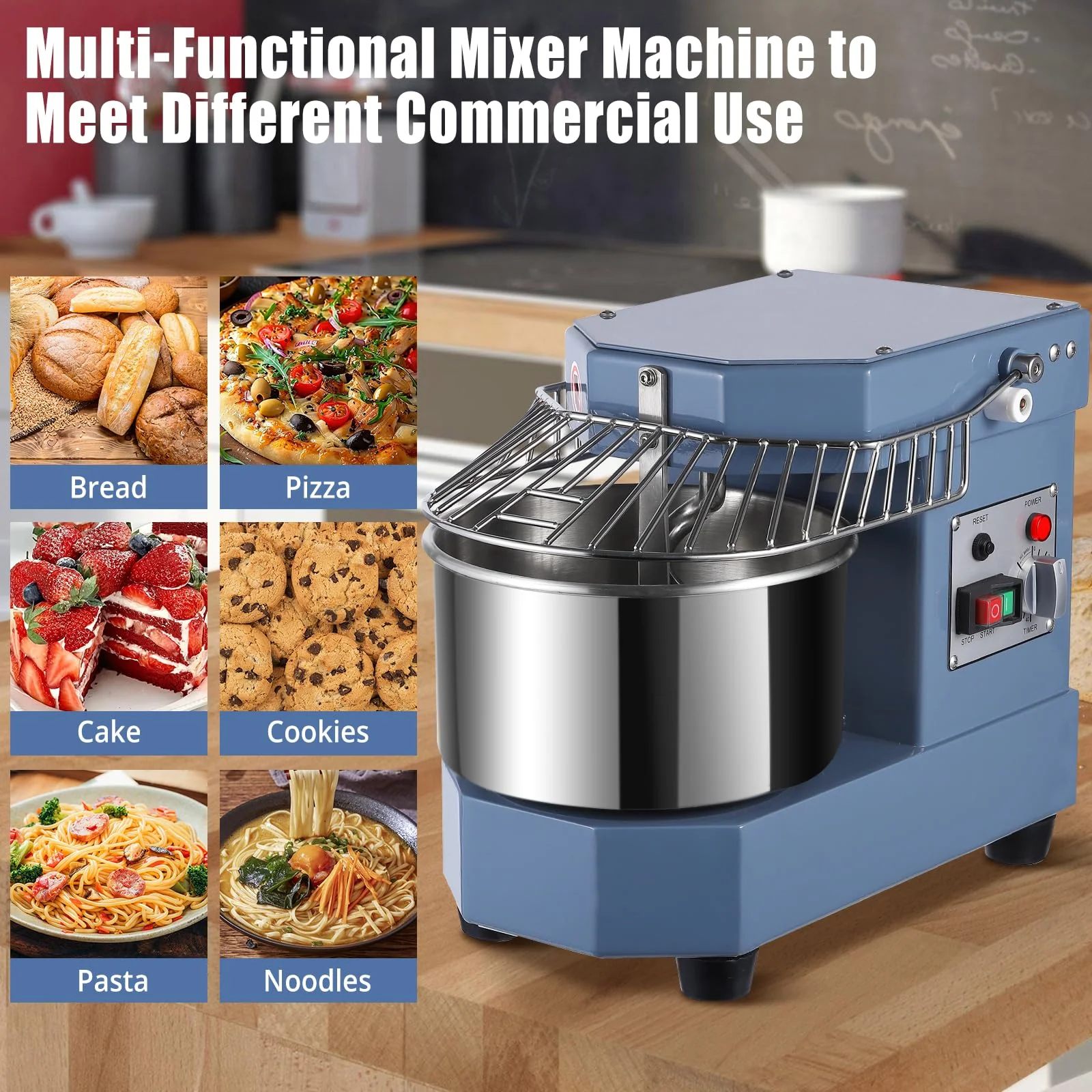 2025  8Qt Commercial Food Mixer, 450W Dual Rotating Dough Kneading Machine w Food-grade Stainless Steel Bowl, Security Shield & Timer, Commercial