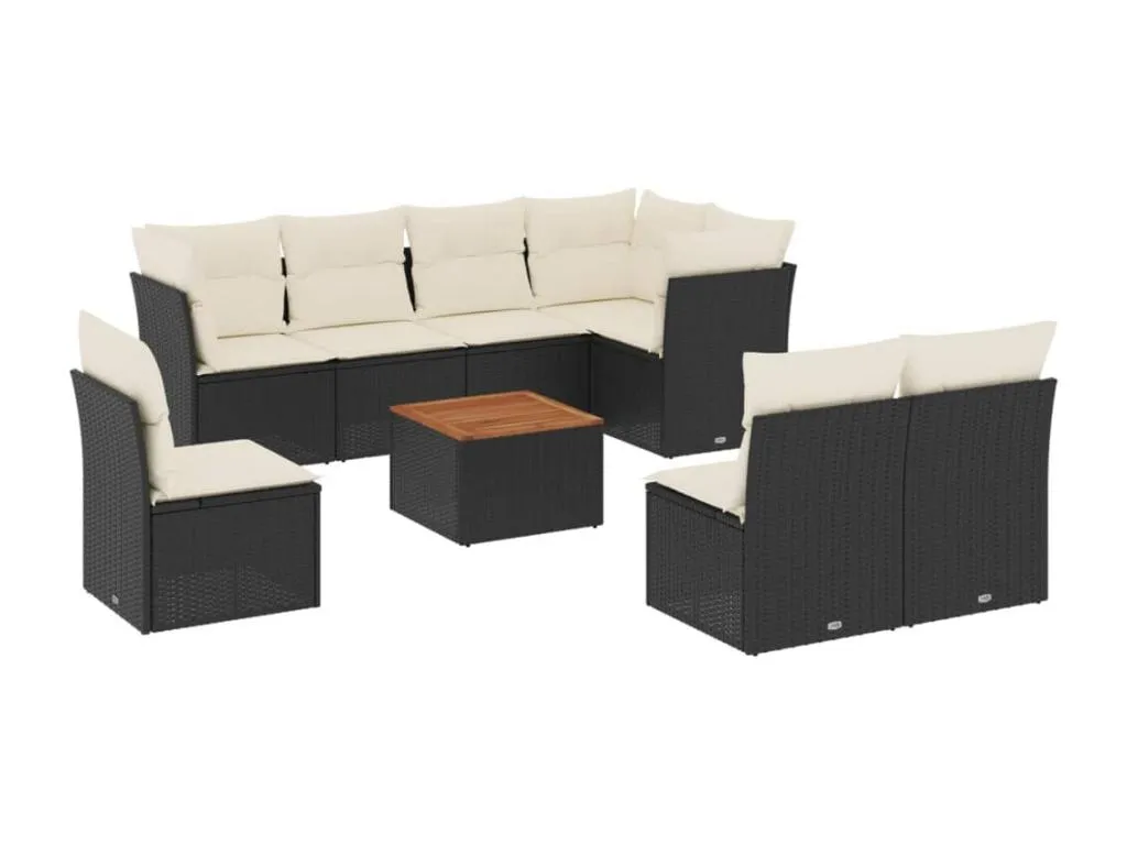 Set de sofás de jardín 8 piezas y cojines ratán sintético negro 38358niah