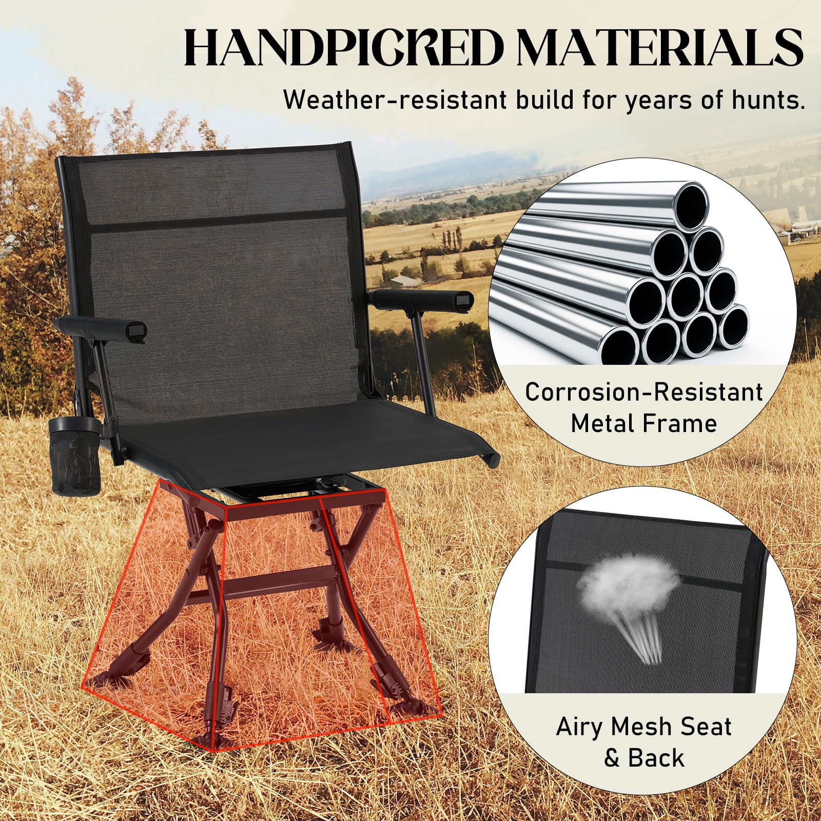 Danrelax 360- Silent Camo Hunting Blind Chair, Armrests, Side Pouch, Telescopic Legs - Image 33