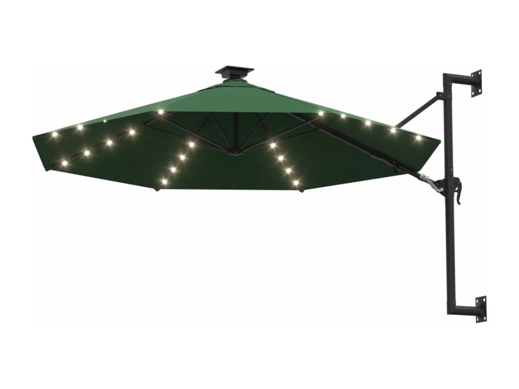 Sombrilla de pared con poste de metal y LED 300 cm Verde