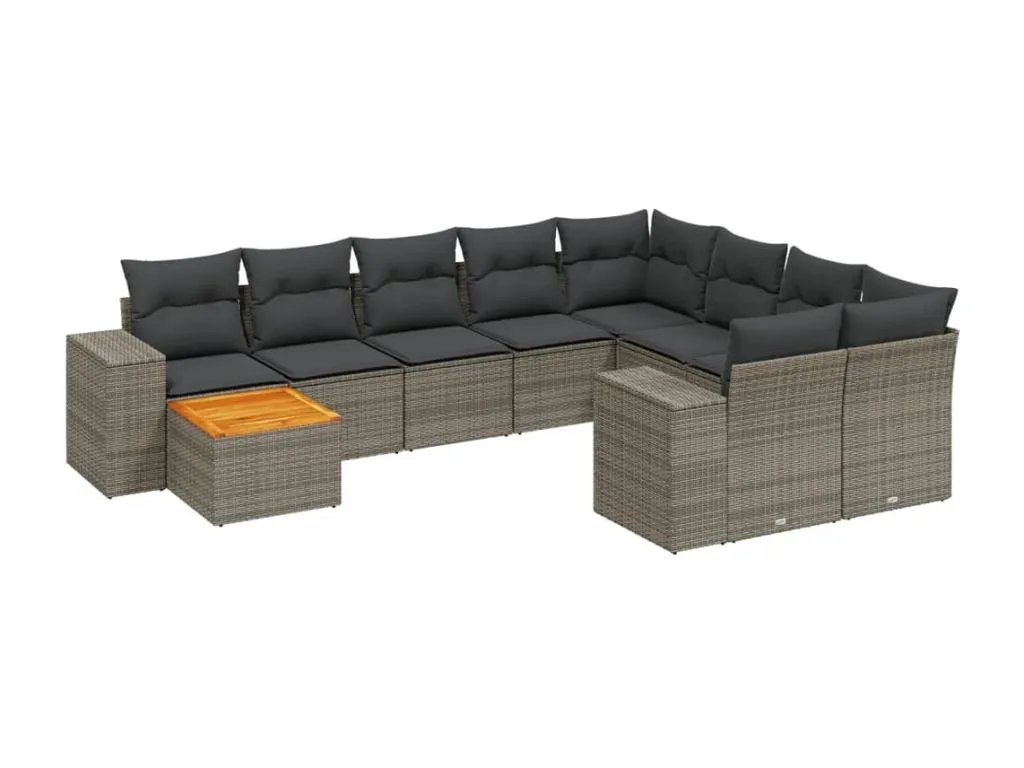 Sancaldeco Set de sofás de jardín 11 pzas y cojines ratán sintético gris IUYA44171