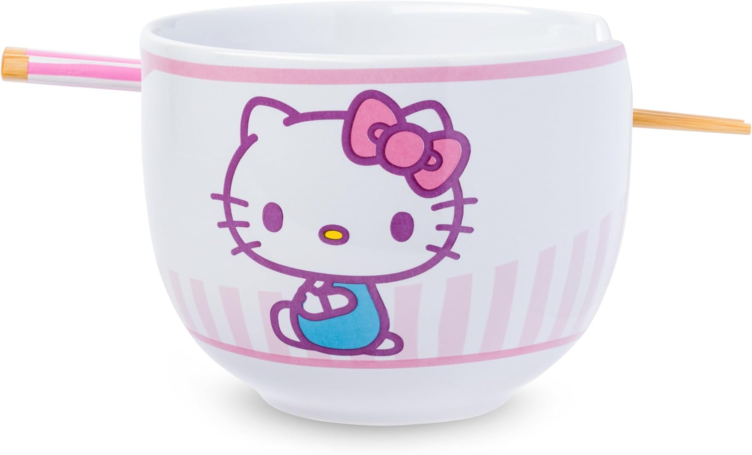 Silver Buffalo Sanrio Hello Kitty Face with Different Color Bows Pattern Ceramic Ramen Noodle Rice Bowl with Chopsticks, Microwave Safe, 20 Ounces
