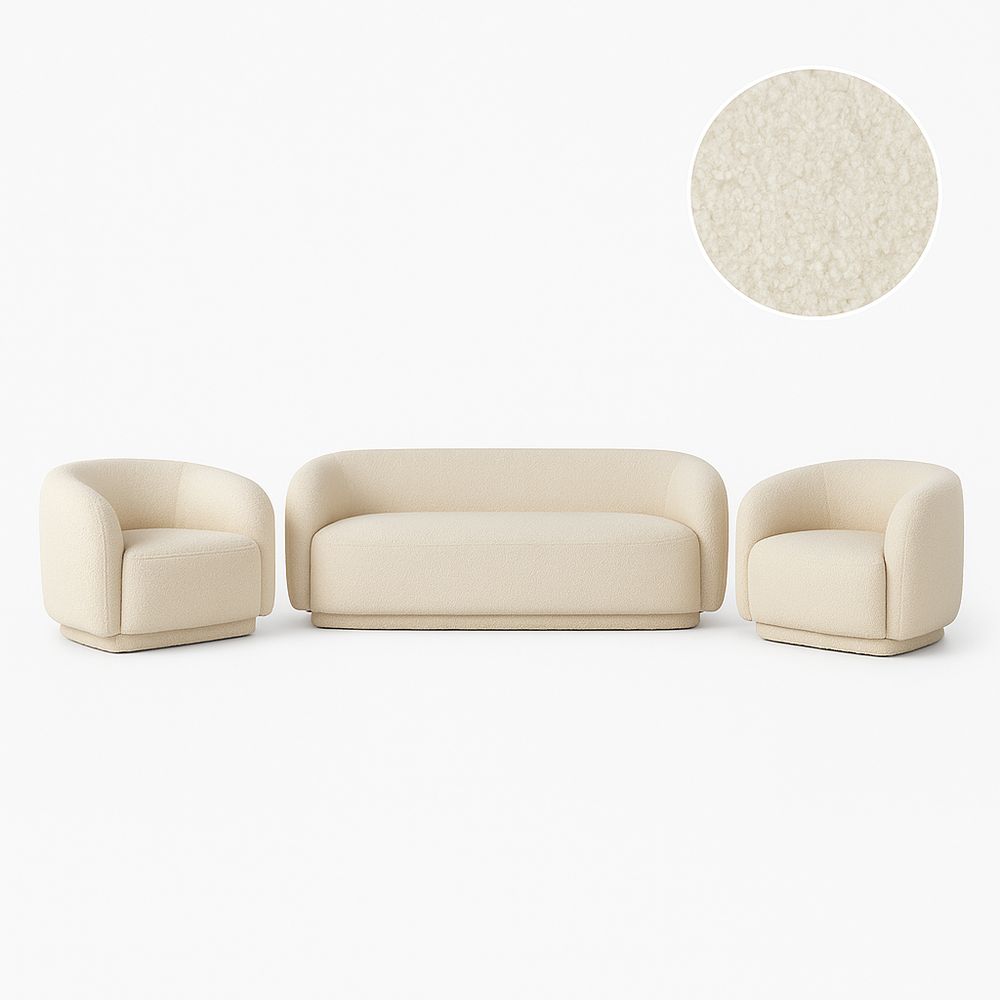 Sofá y Sillón Moderno de Tela Rústica, Conjunto de Muebles de Estilo Contemporáneo en Color Crema, Diseño Ergonómico y Compacto para Salas de Estar