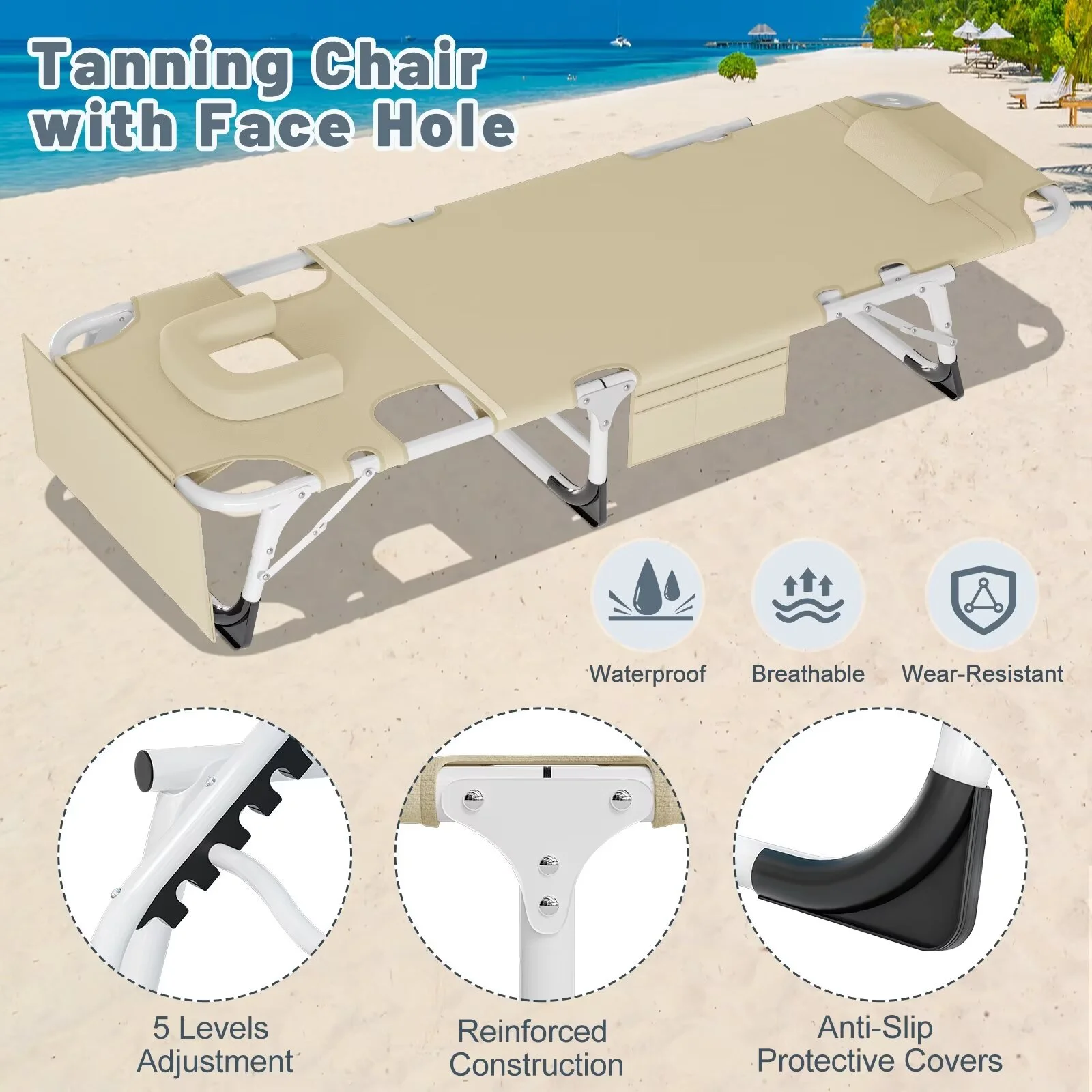 MOPHOTO Lounge Chair with Mattress, Outdoor Chaise Lounge Support 440 Lbs, Adjustable Portable Heavy Duty Sleeping Cots Bed for Camping, Pool, Beach, Patio - Image 41