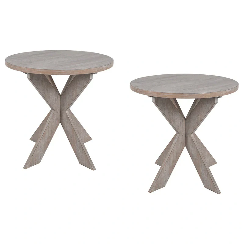 COZAYH Set of 2 Rustic Farmhouse End Tables with Storage Shelf - Vintage Grey French Country Accent Side Tables