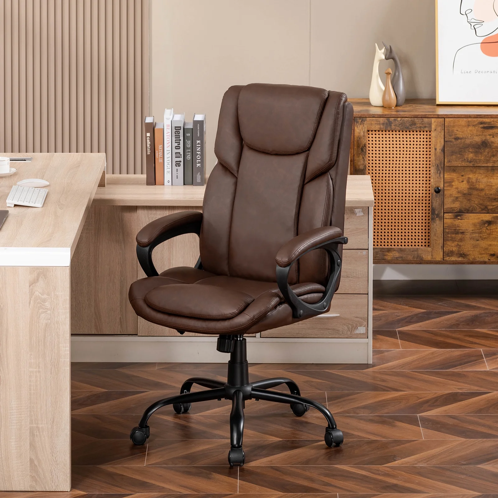 Mainstays Executive Ergonomic High Back Leather Home Office Desk Chair, Black - Image 18