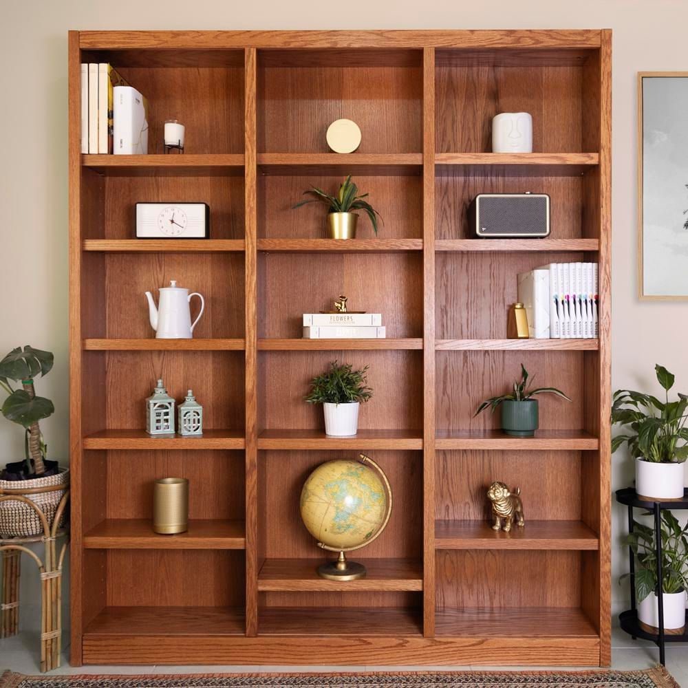 WAYFAIR 84 In. Dry Oak Wood 18-Shelf Standard Bookcase With Adjustable Shelves