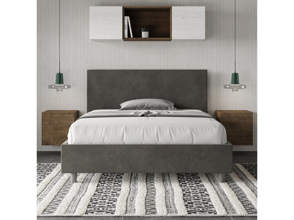 Cama doble con almacenaje acolchada 140x210 microfibra gris Adele