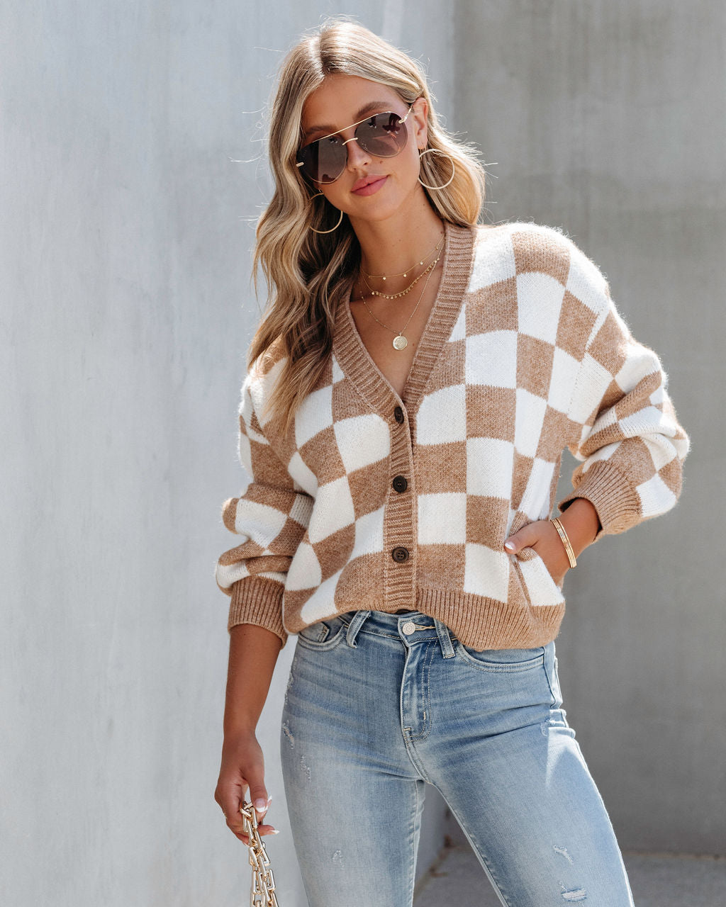 Checkmate Pocketed Knit Cardigan - Se7enfashion
