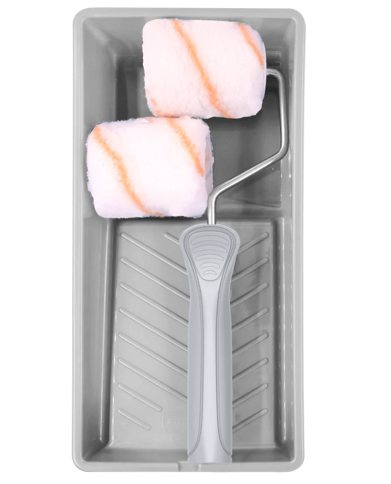 4PC Mini Paint Roller Set – 3″ Polyester Rollers, Frame & Tray for All Paints - KTF Painting Interior Exterior
