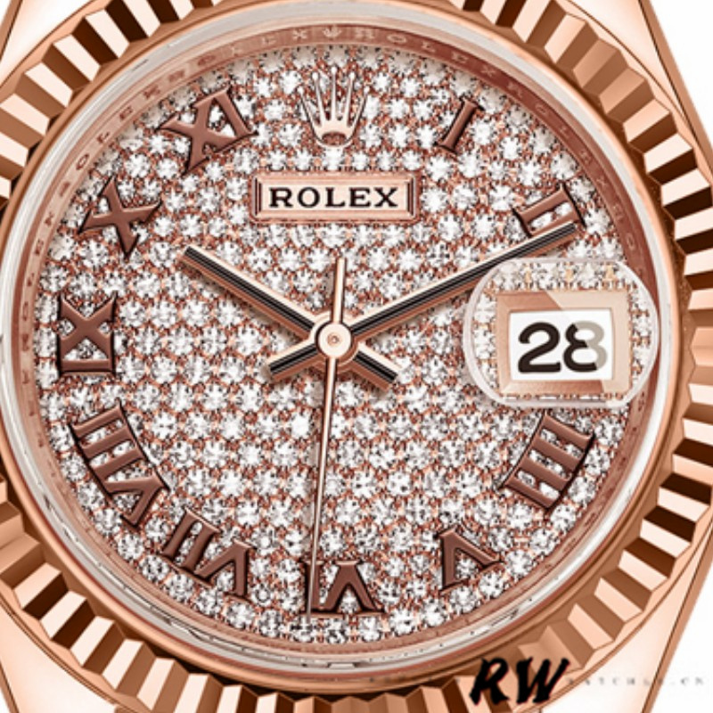 Rolex Datejust 279175 Diamond Paved Dial Fluted Bezel 28mm Lady Replica Watch