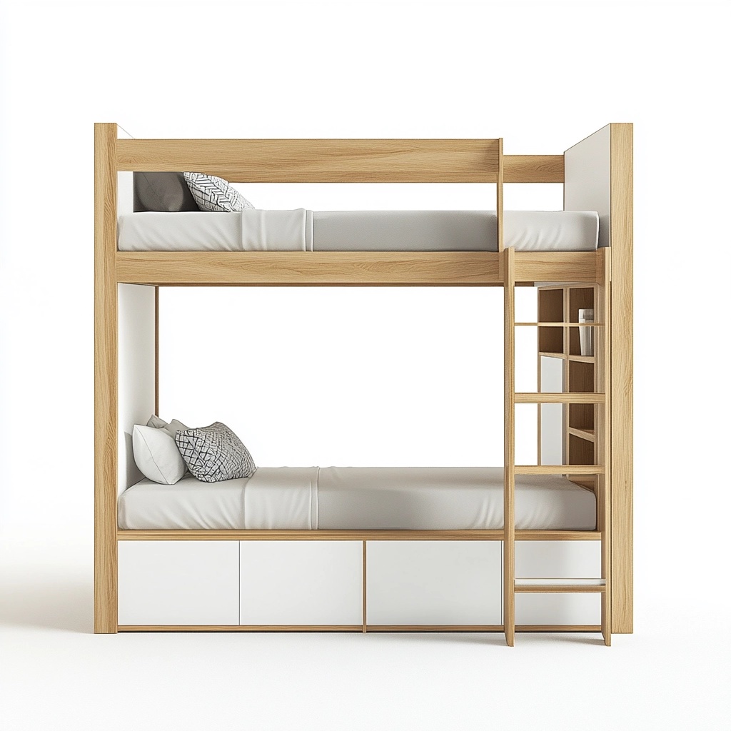 Litera moderna para dormitorio con almacenamiento madera blanco