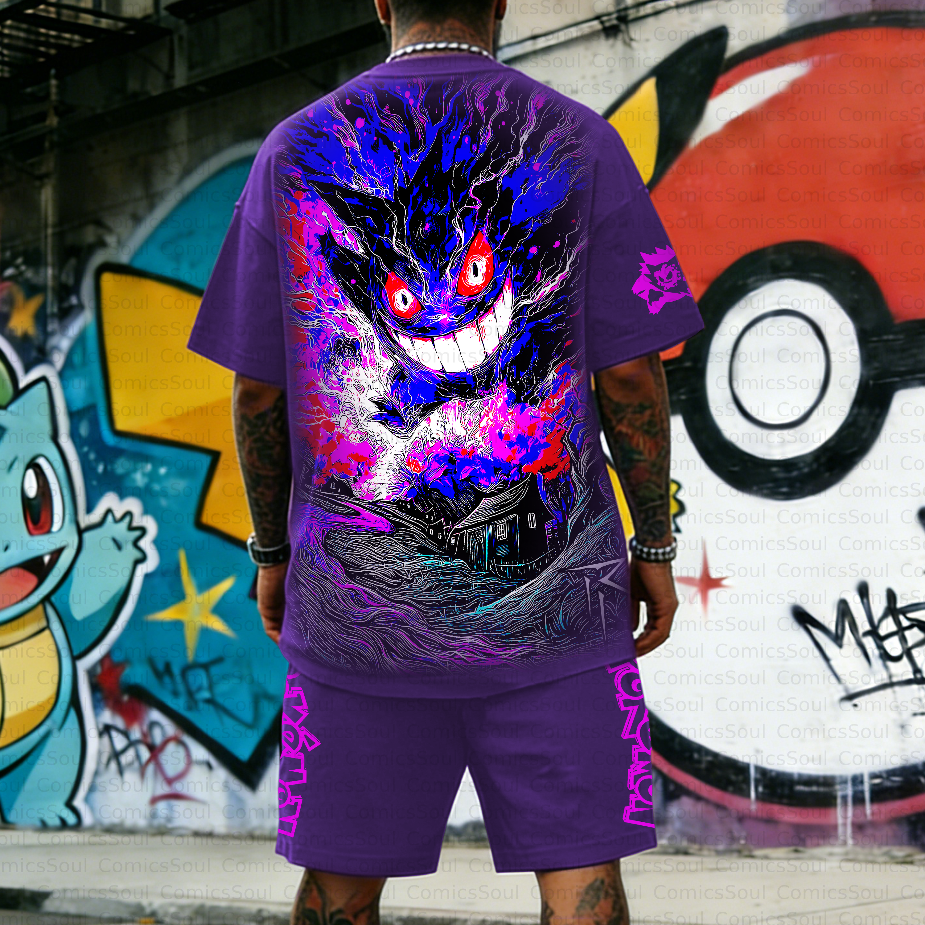 Unisex Anime Inspired Vintage T-shirt& Shorts 2 Pieces Set