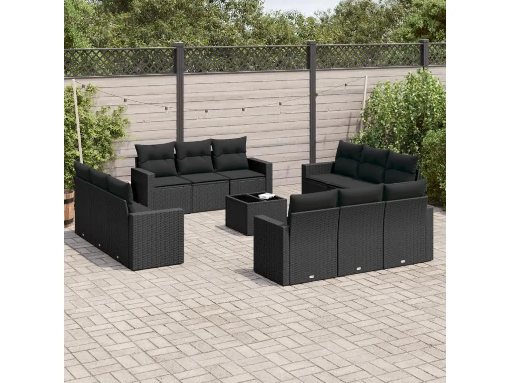 Set de sofás de jardín y cojines 13 pzas ratán sintético negro 83253lkrh