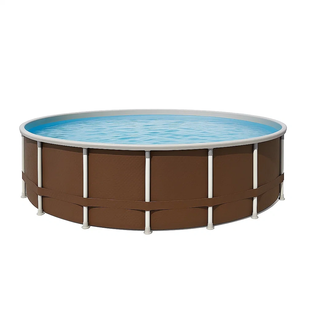 Piscina tubular redonda desmontable acero 358x98 cm color marrón con filtro y escalera izHvwiE268nY
