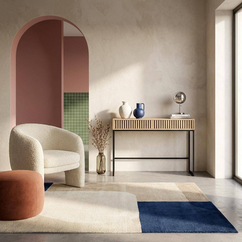 Lisbonne - Consola contemporánea de madera estriada y metal con 2 cajones, 120cm