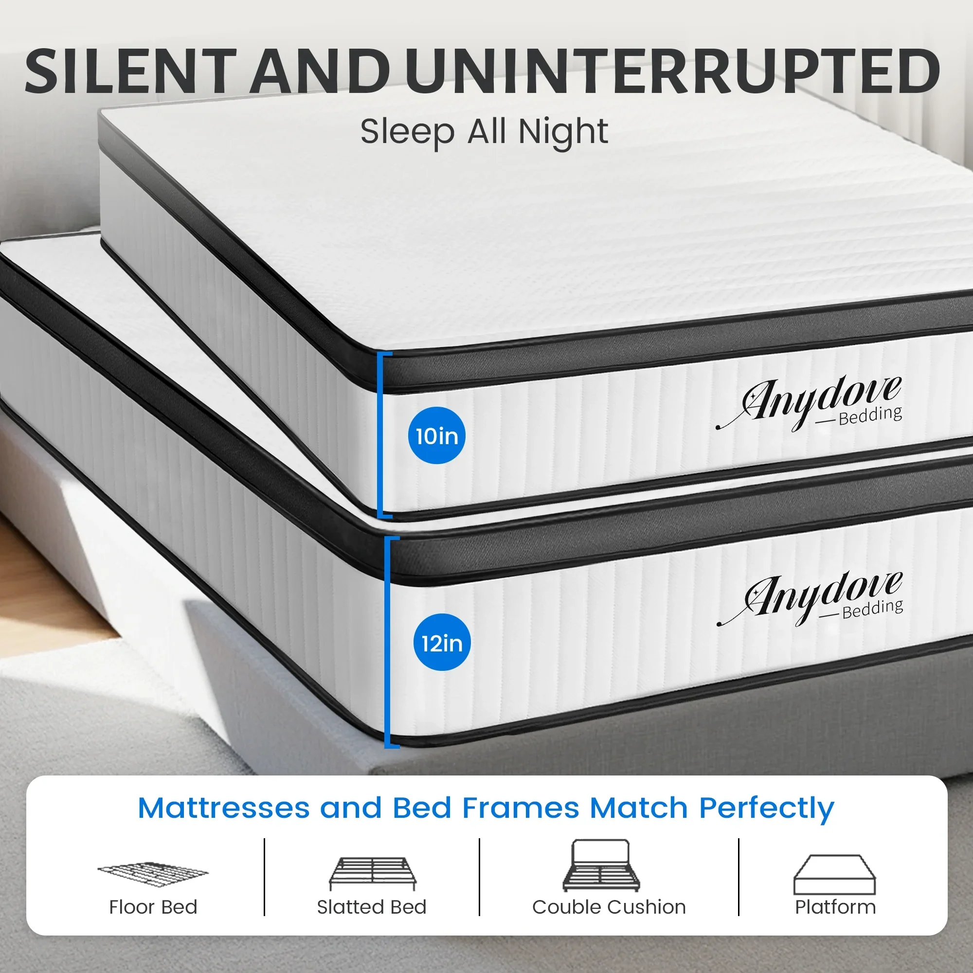 Queen Mattress 10 inch, Hybrid Queen Size Mattress in a Box, Upgrade Innerspring Mattress Queen for Pressure Relief, Medium Firm