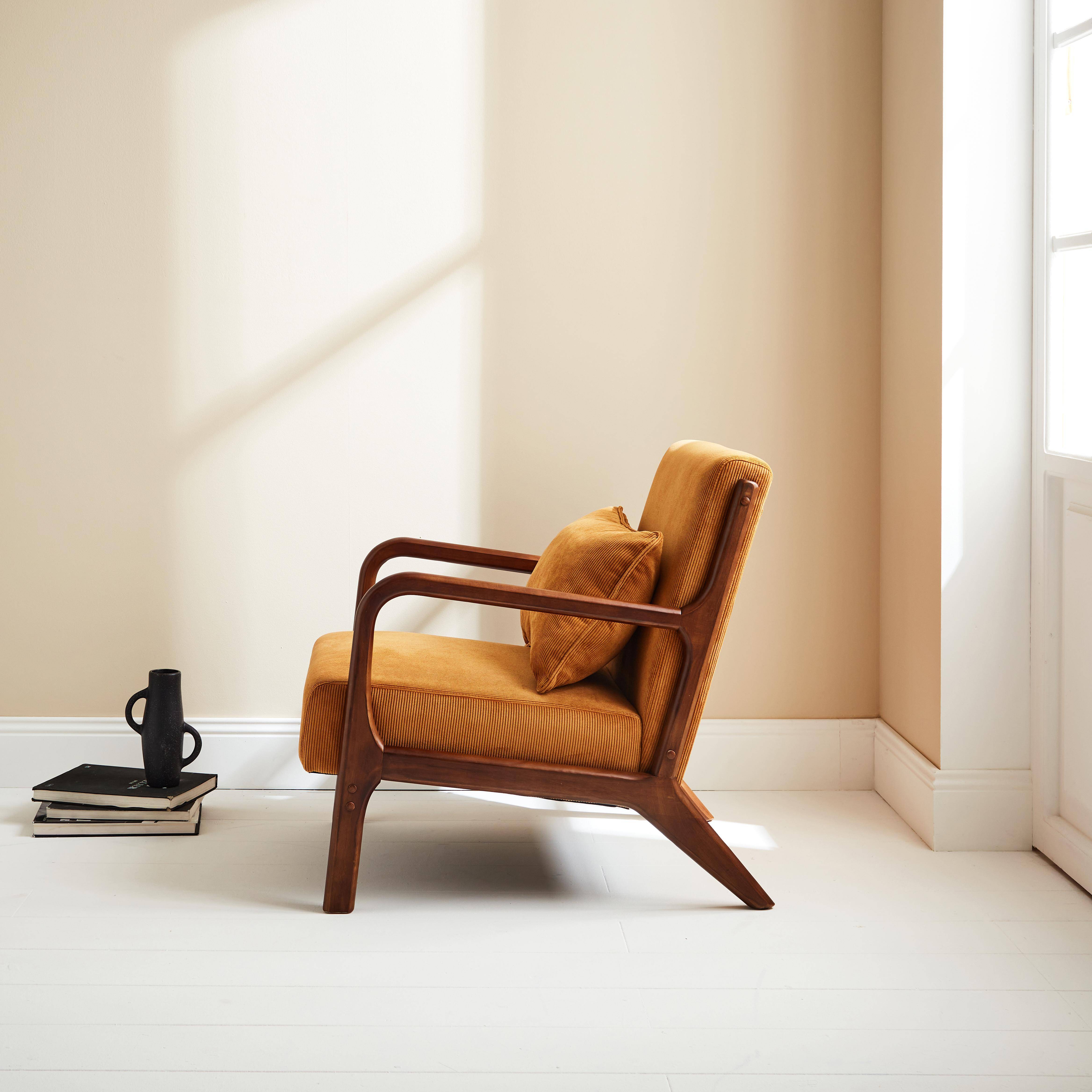 Lorens pana - Sillón escandinavo de pana y madera de hevea nogal