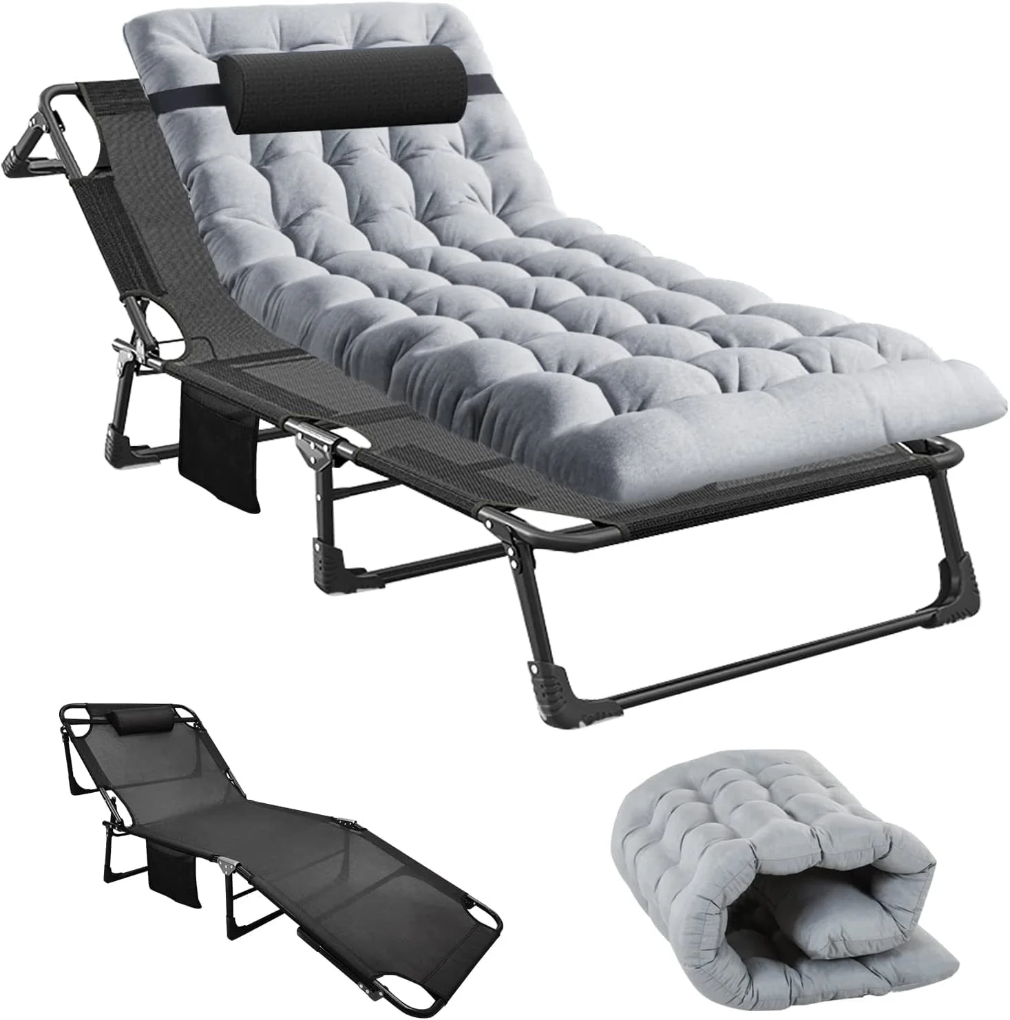 SLSY Folding Camping Cot with 2 Sided Cushion & Pillow, Adjustable 5-Position Outdoor Portable Folding Lounge Chair, Folding Sleeping Cots Bed - Image 14