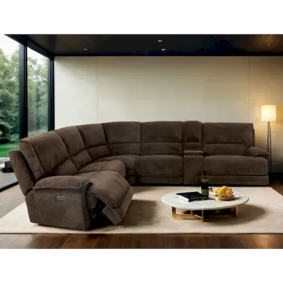 Renic Modern Dark Brown Reclining Sectional Sofa with Console and USB Ports by Furniture of America