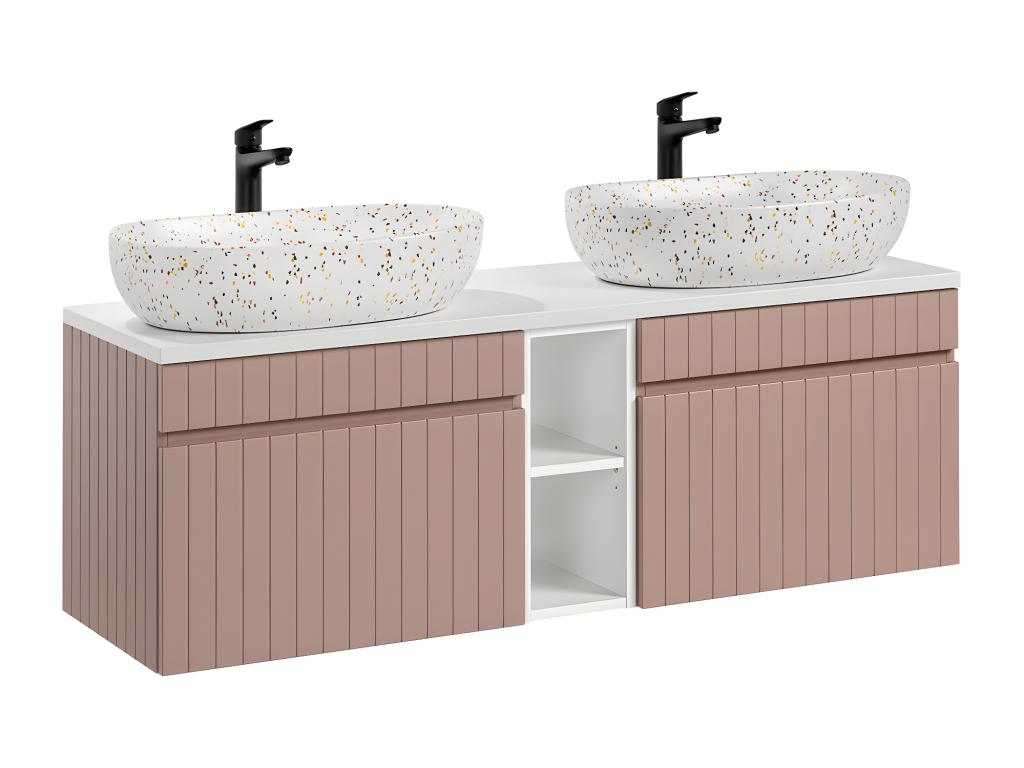 Mueble lavabo doble 140 cm 2 nichos Zelie Rosado y Blanco